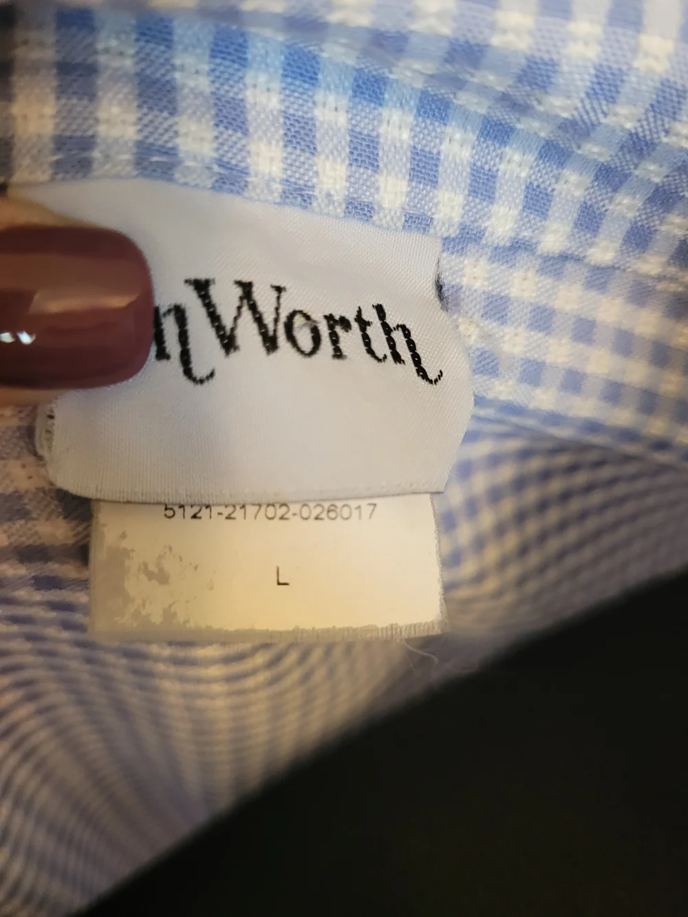 Bon Worth Size Large Blue Gingham Button Down Embroidered Short Sleeve Shirt